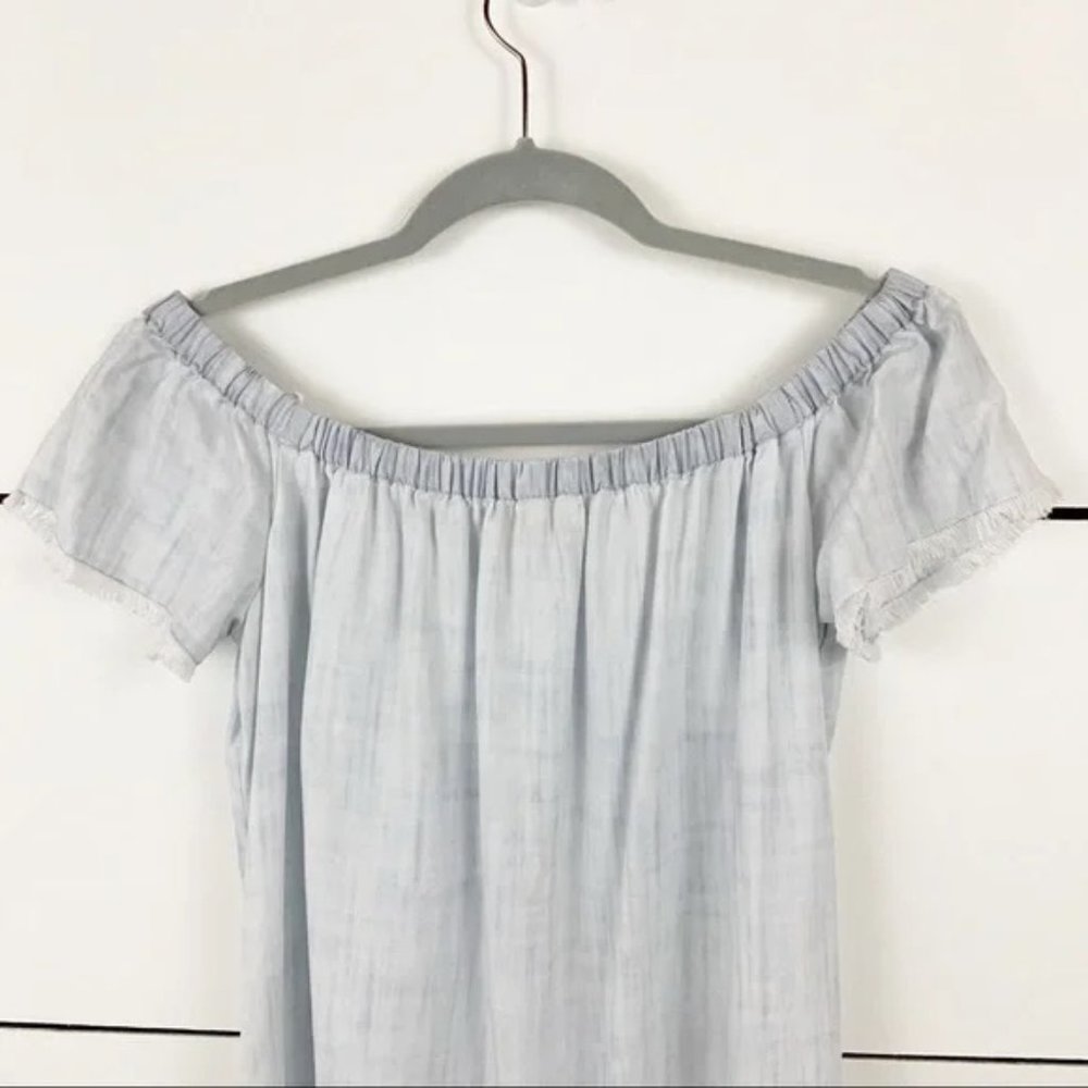 CLOTH & STONE Elastic Collar Off The Shoulder Chambray Mini Dress Size Small - Picture 6 of 8